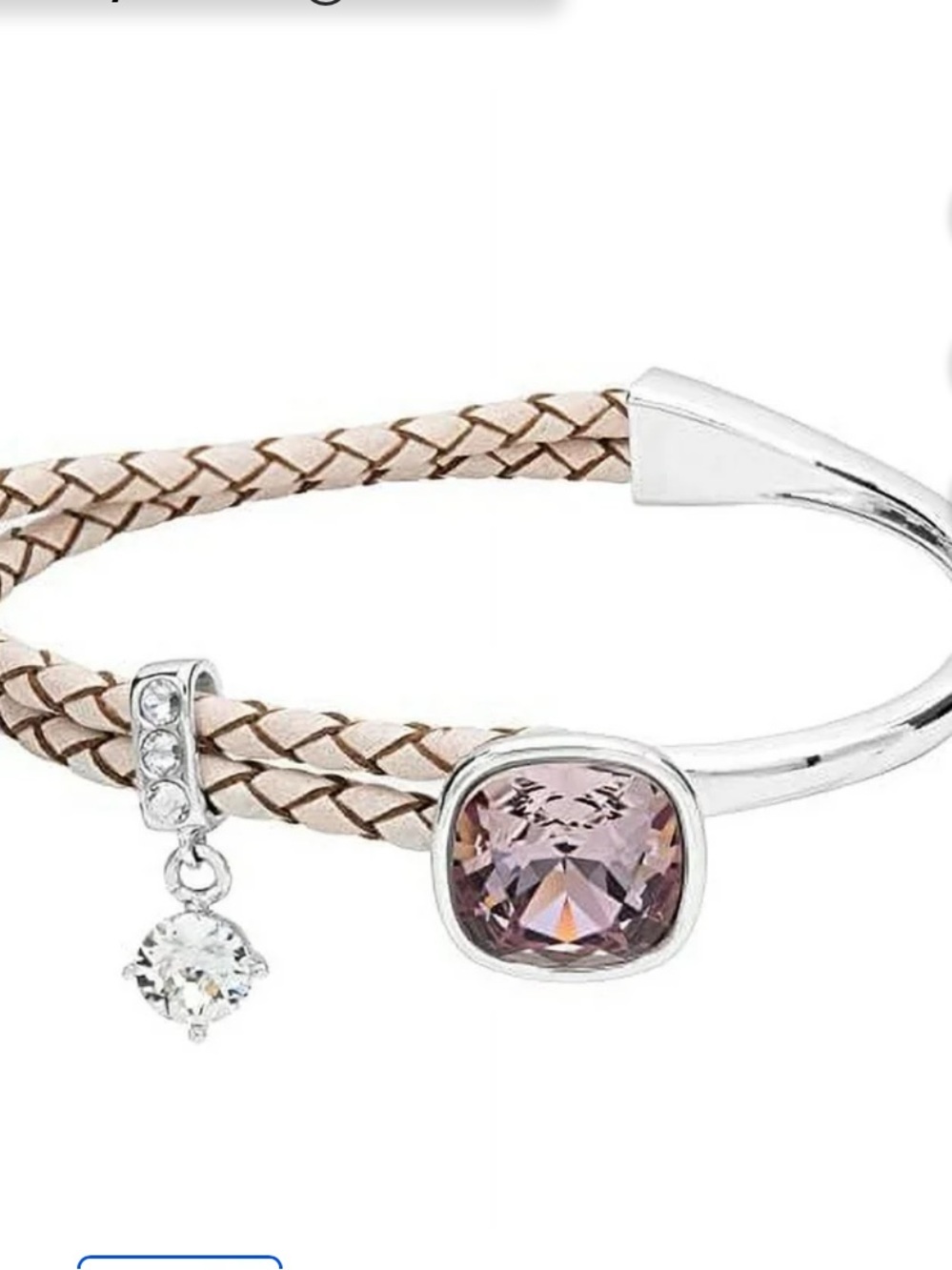 Leatherette bangle bracelet blush pink and clear Gemstone loop closer 6.5 : 7 in